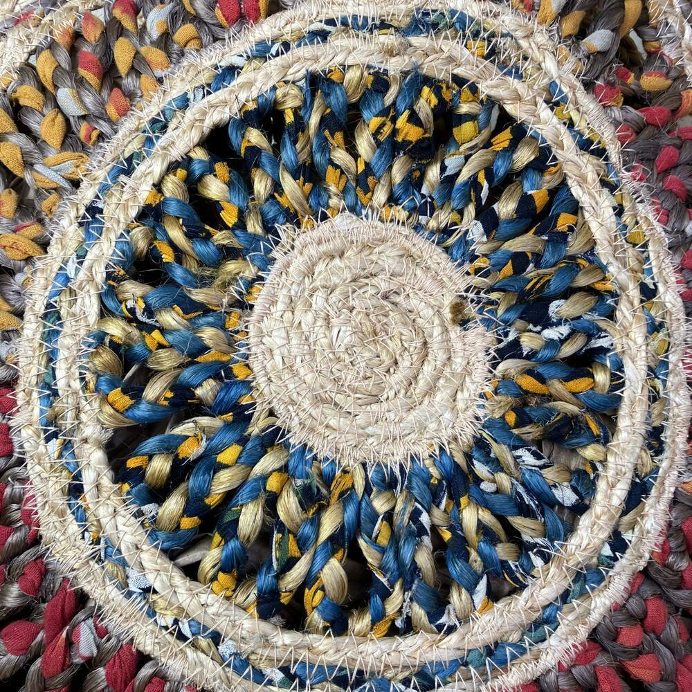 Boho Colorful Recycled Woven Jute Bag Circle Shaped Shoulder Tote Beach Bag - Picture 5 of 16